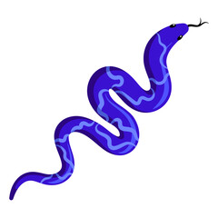 Dark blue exotic tropical snake. Cartoon flat illustration