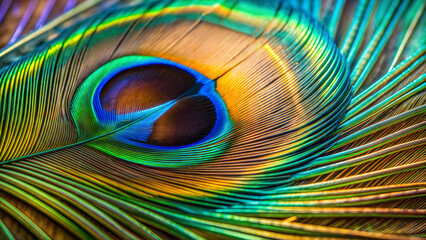 Naklejka premium Close up of a brightly colored peacock feather