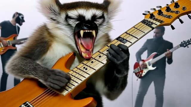 Creative Baboon Playing Electric Guitar in Lively Concert Atmosphere Generative AI