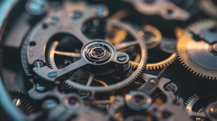 Intricate dismantled mechanical watch with detailed gears and springs on dark background, symbolizing precision and complexity in teardown analysis.