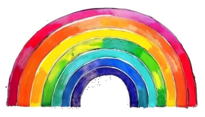 Obraz premium Colorful messy rainbow hand drawn watercolor and crayon children's drawing isolated on transparent background. Playful nursery clipart, LGBTQ pride or diversity concept graphic design element.