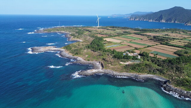Drone view of Goto Fukue island, Nagasaki, Japan