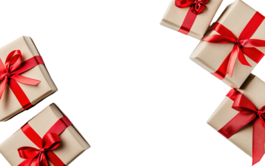 Gift boxes with the red ribbons on white background,png