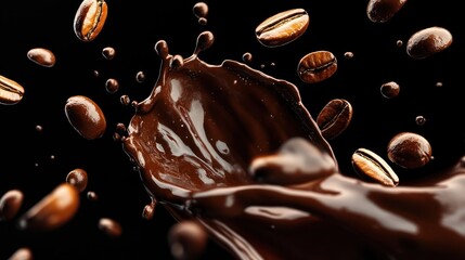 Coffee Beans Splashing in a Dark Background
