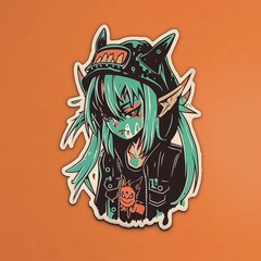 Fototapeta premium A Cartoon Sticker Of A Girl With Long Hair, a high resolution AI illustration