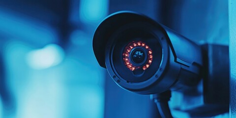 Obraz premium Surveillance Camera in a Room with a Blue Tint