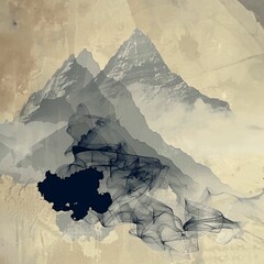 A Painting Of Mountains With Smoke, a high resolution AI illustration