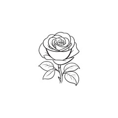 White Background with Black Outline Rose Silhouette - Vector Design.