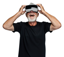 PNG  Elderly man enjoying virtual reality