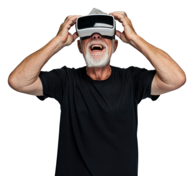PNG  Elderly man enjoying virtual reality