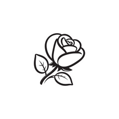 Isolated Black Rose Silhouette on White Background - Vector Outline.