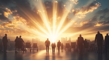 Fototapeta premium A creative depiction of voters stepping into bright beams of light as they approach the voting booth