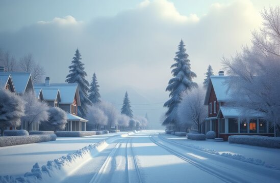 Snow City Background: An image of a winter city covered in fluffy snow. The color scheme includes shades of white, gray and blue, creating a feeling of cold and coziness at the same time