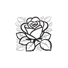 Elegant Rose Silhouette - Black and White Isolated Vector.