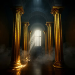 Naklejka premium Golden pillars on dark temple