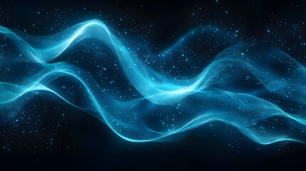 An ethereal blue energy wave glows against a black background, featuring dynamic flow and smooth curves, creating a vibrant sci-fi aesthetic with abstract digital art.