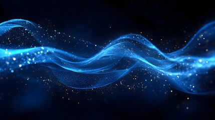 An ethereal blue energy wave glows against a black background, featuring dynamic flow and smooth curves, creating a vibrant sci-fi aesthetic with abstract digital art.
