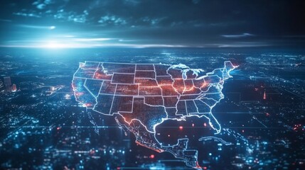 Fototapeta premium A futuristic map of the US lighting up with red and blue states