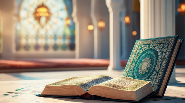 Open Quran in Mosque with Sunlight
