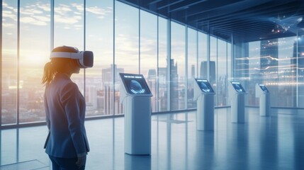 Fototapeta premium A futuristic voting station with virtual reality interfaces