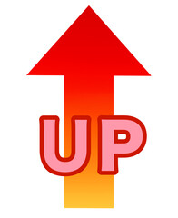 Fototapeta premium 矢印 上向き up アップ 上 上昇 素材 あしらい パーツ 飾り 文字 増加 伸びる 好調 急成長 急上昇 成績 業績 学力 価格 物価 売上 株式 資産 景気 営業 貯金 給料 白背景 白バック 透過
