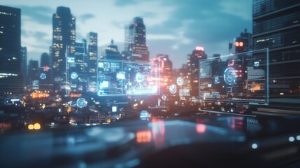 Fototapeta premium A high-tech voting system in a futuristic landscape voters casting ballots via interactive holograms