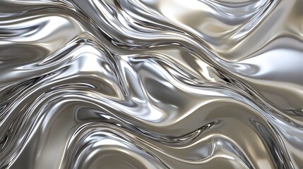 Abstract silver metallic background withchrome shiny waves. Chrome Waves Background.