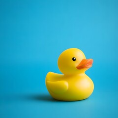 Fototapeta premium 18. A vibrant yellow rubber duck isolated on a simple blue background