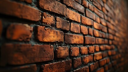 A textured red brick wall reveals rustic architecture and weathered masonry in warm tones, highlighting its industrial aesthetic and historical building character.