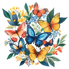 Cute butterflies flutter amidst the vibrant colors of nature's tapestry. on white background