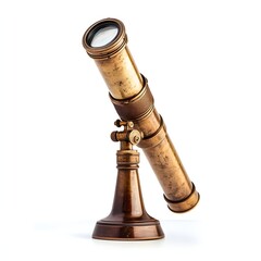 183. A vintage brass telescope isolated on a light white background