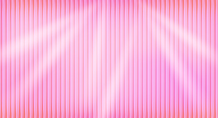 Texture of pink ribbed glass with rays of light. Abstract background with translucent plastic stripes