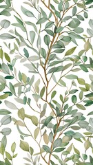 Obraz premium Watercolor eucalyptus branches and leaves seamless pattern, hand painted on a white background