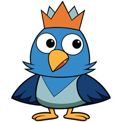 A cartoon drawing of a blue bird with a crown on it