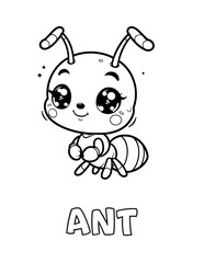 Baby Ant Animal Cartoon Coloring book with name