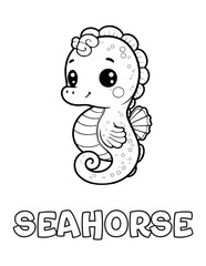 Seahorse Baby Animal Cartoon Coloring book with name