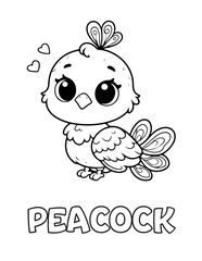 Peacock Baby Animal Cartoon Coloring book with name