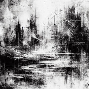 black and white abstract background, blurry lines, blurred drawing, Al Generation	