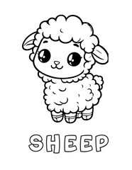 Sheep Baby Animal Cartoon Coloring book with name
