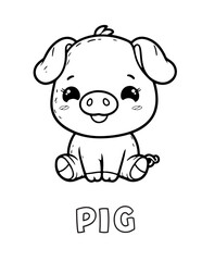 Pig Baby Animal Cartoon Coloring book with name