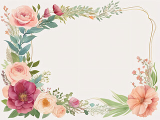 A blank wedding invitation adorned with a watercolor floral frame