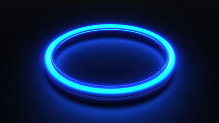 Obraz premium A striking image featuring a glowing blue neon ring set against a pure black background