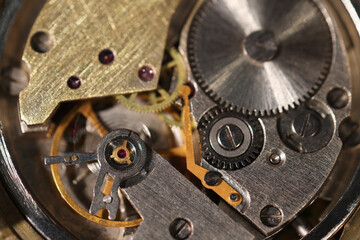 Mechanism of vintage wrist watch, top view