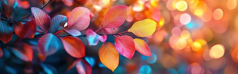 Vibrant Autumn Leaves in Orange and Blue Tones Watercolor Background