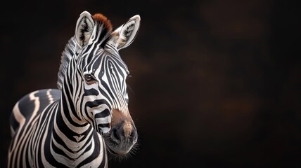 Naklejka premium Close-up portrait of zebra with pearl earring.