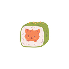 Vector illustration featuring cute kawaii sushi cat on isolated background.