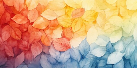 Vibrant Autumn Leaves in Orange and Blue Tones Watercolor Background