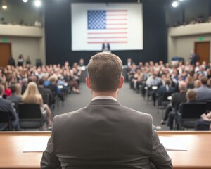 American political debate in a small town hall