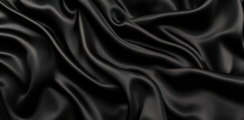 Fototapeta premium Smooth black satin fabric with soft and flowing folds, used for backgrounds or elegant textile designs.