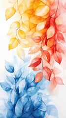 Naklejka premium Vibrant Autumn Leaves in Orange and Blue Tones Watercolor Background